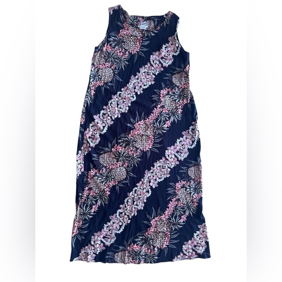 Hilo Hattie Hawaiian Midi Dress Made Hawaii SleevelessTank Pineapple Floral XL - Picture 1 of 11